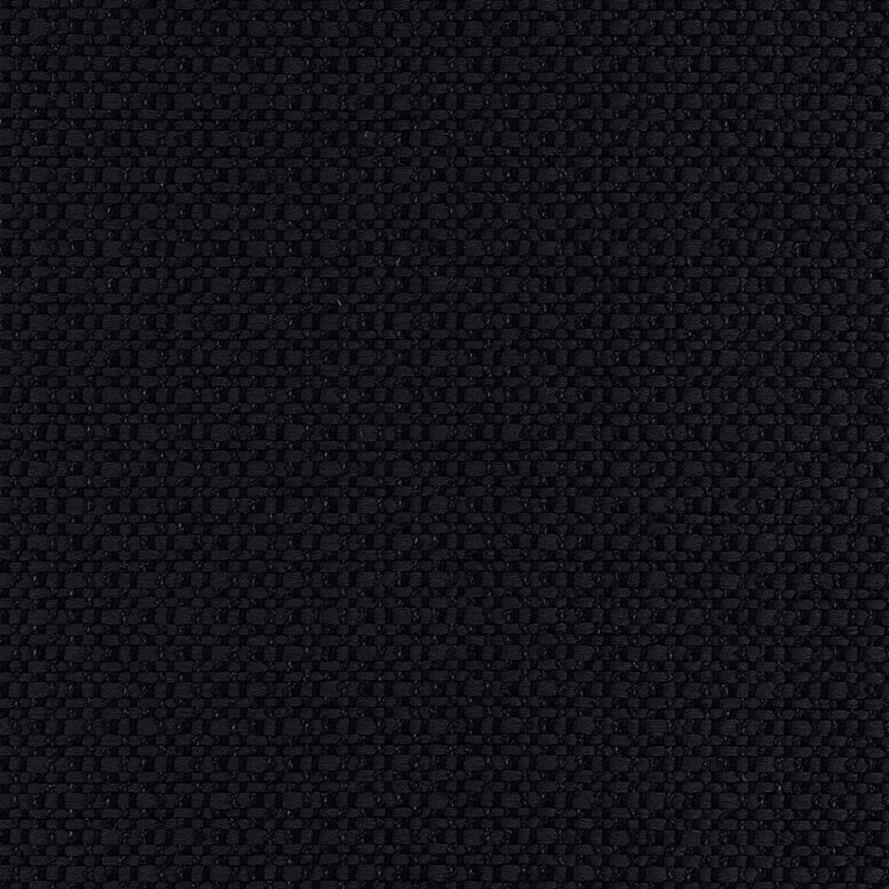 Close-up of black woven upholstery fabric showing a tight basketweave texture; 78% rayon and 22% polyester blend, suitable for sofa upholstery.