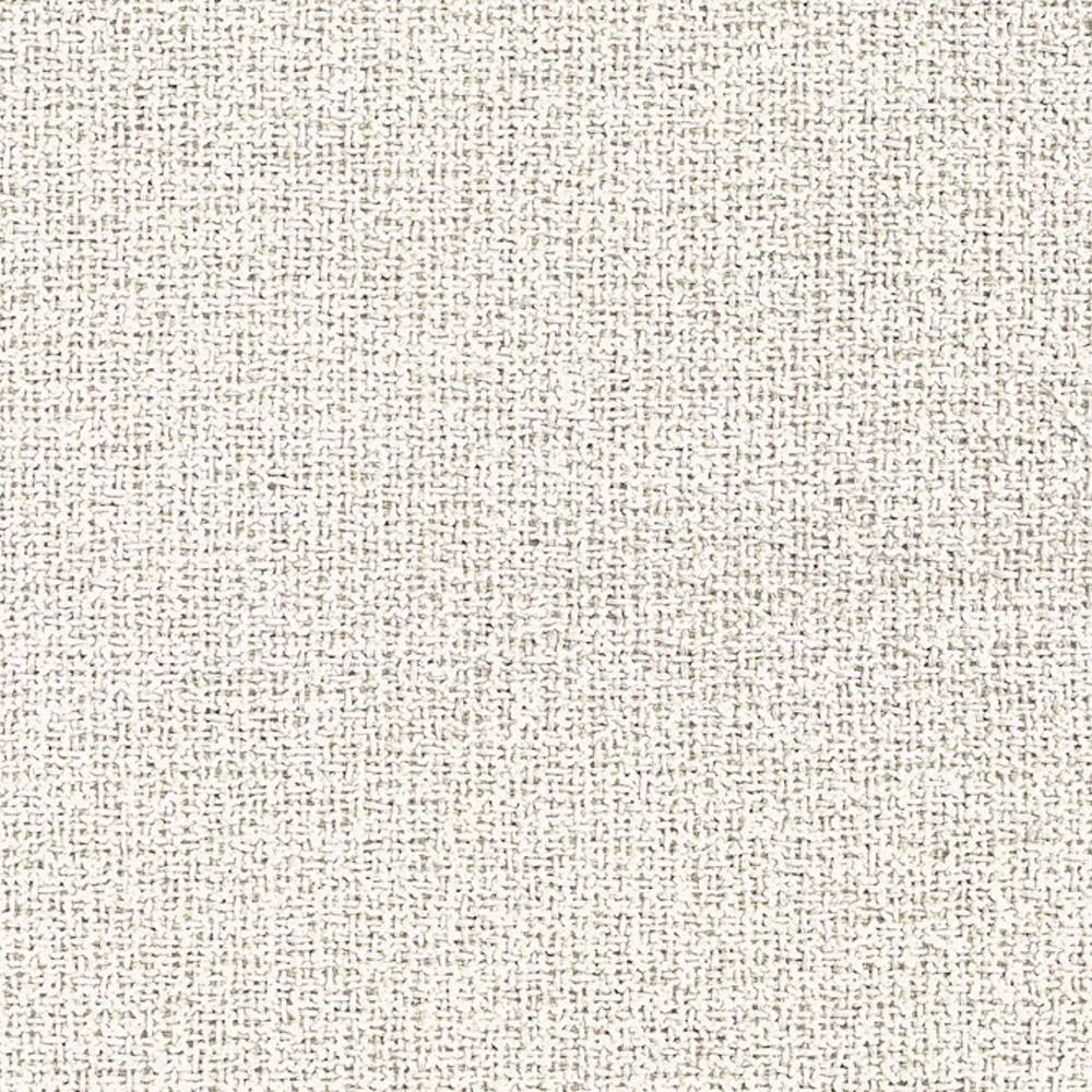 Close-up of cream-beige woven upholstery fabric for sofas, 73% rayon and 27% triacetate, showing a subtle textured basketweave pattern in a neutral contemporary modern color.