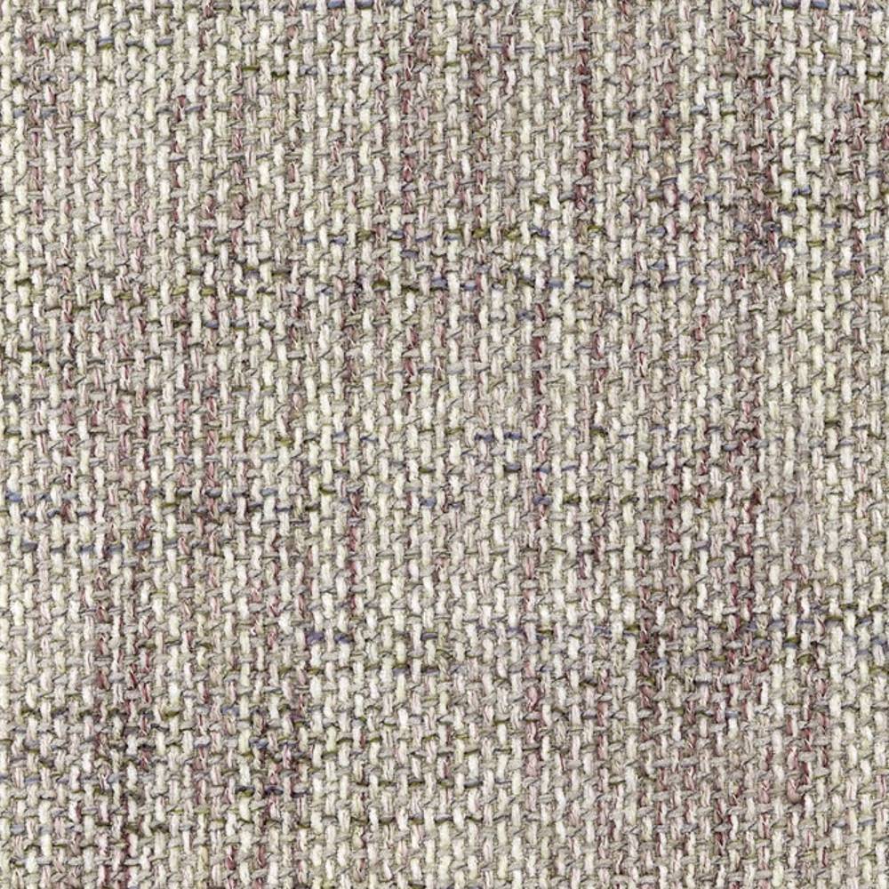 Close-up of beige, neutral woven upholstery fabric showing a textured basket weave with subtle green, pink and blue slubs; contemporary sofa and office fabric composed of 54% rayon, 7% acrylic and 39% triacetate.