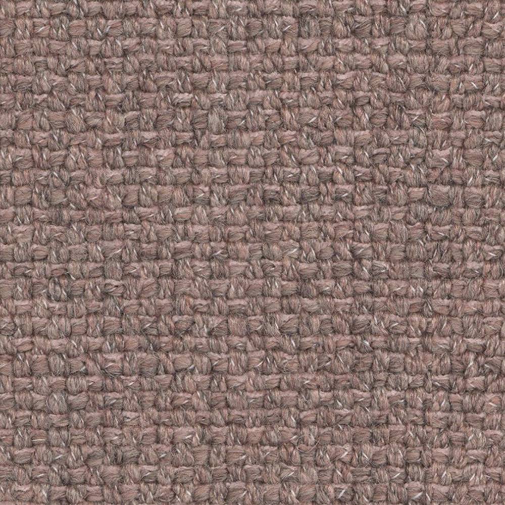 Close-up of neutral taupe woven upholstery fabric in a chunky basketweave, showing wool-viscose-acrylic-polyester blended yarns with subtle heathered fibers, ideal for sofa upholstery.