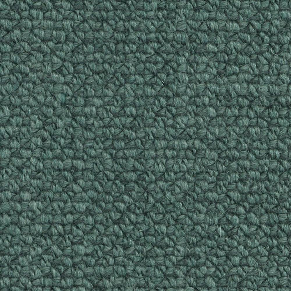 Close-up of teal-green looped upholstery fabric in a 17% wool, 10% viscose, 61% acrylic and 12% polyester blend, showing dense boucle texture ideal for sofa and indoor upholstery.