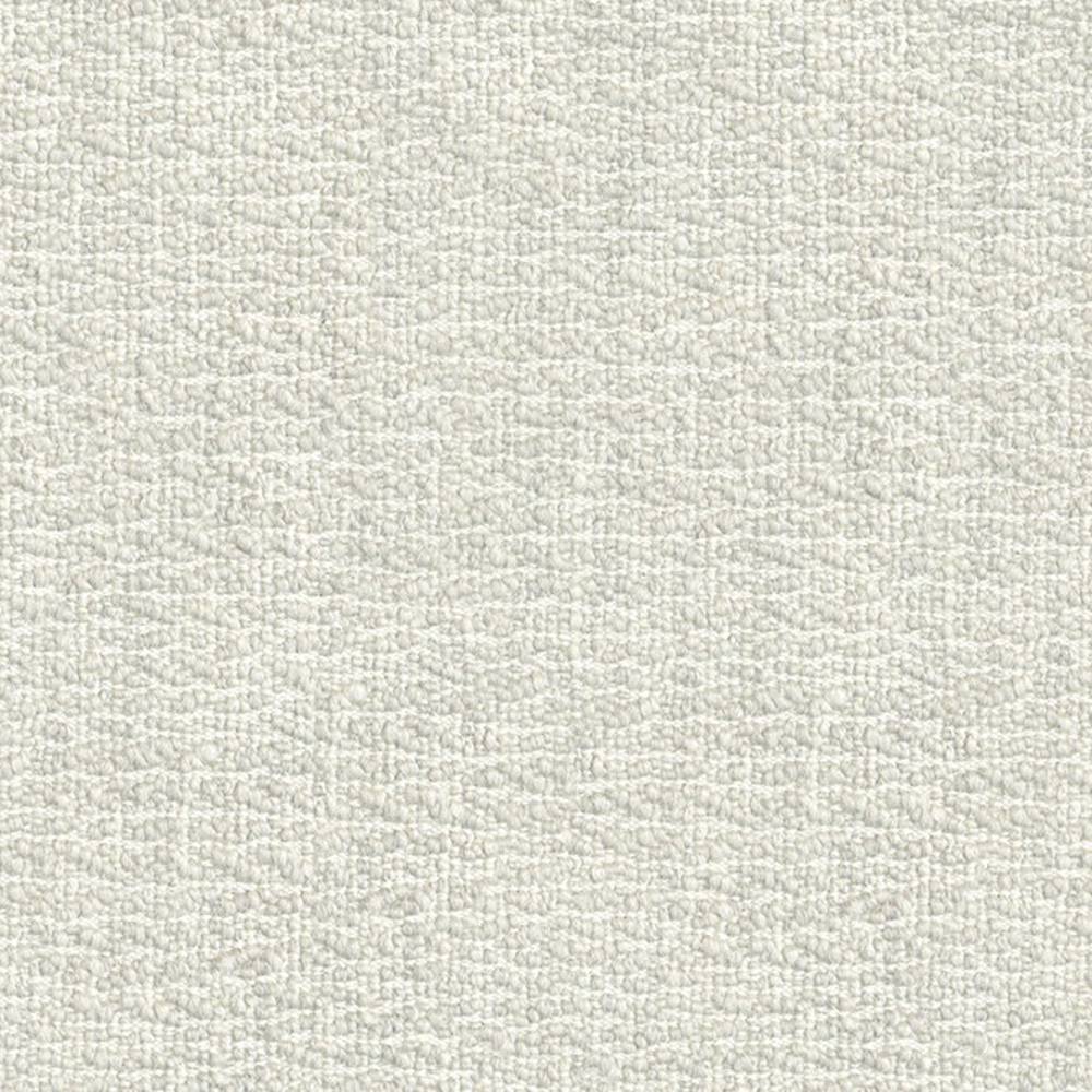 Close-up of neutral ivory upholstery fabric showing a looped, textured weave; a wool-blend composition of 18% wool, 47% acrylic and 35% polyester, designed for sofa upholstery.