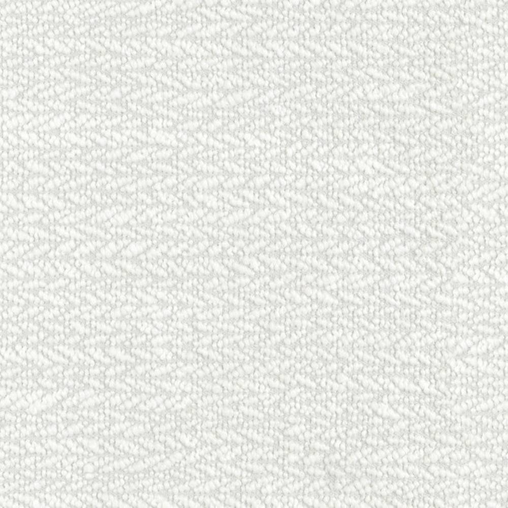 Close-up of white upholstery fabric showing a tight, looped texture with a subtle chevron pattern; 18% wool, 47% acrylic and 35% polyester blend, suitable for sofa upholstery.