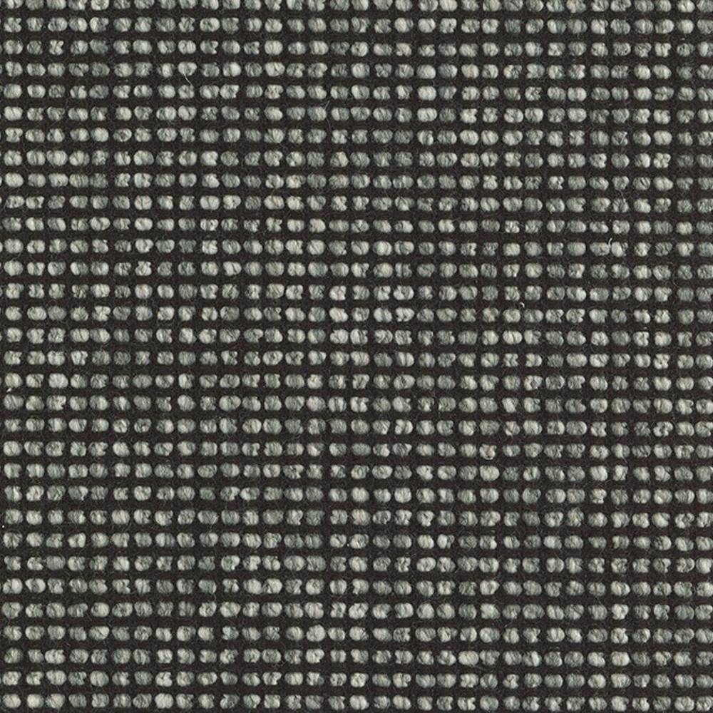 Close-up of a neutral light-gray and charcoal woven upholstery fabric showing a tight grid-like basketweave texture; linen- and wool-blend with viscose and polyester for durable sofa use.