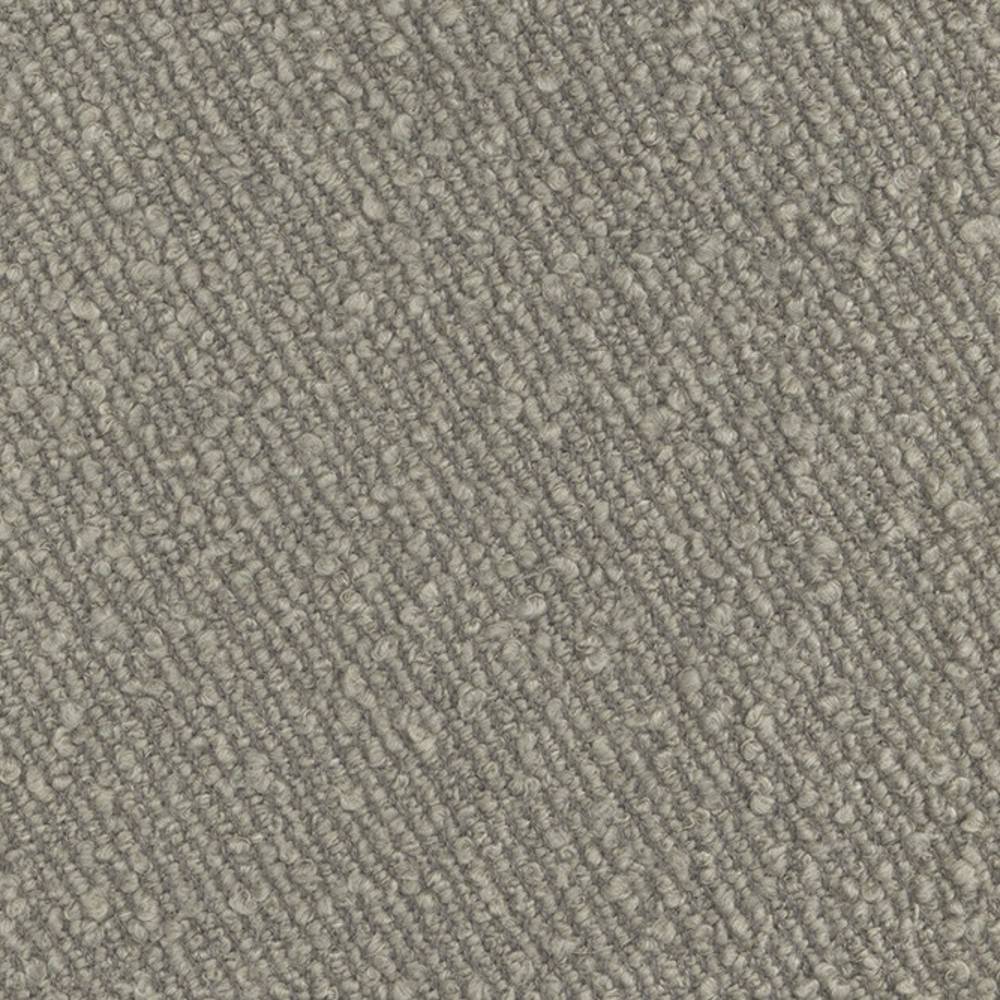 Close-up of cream boucle upholstery fabric showing dense looped weave and subtle diagonal ribbing; a wool, linen, viscose, acrylic and polyester blend intended for sofa upholstery.