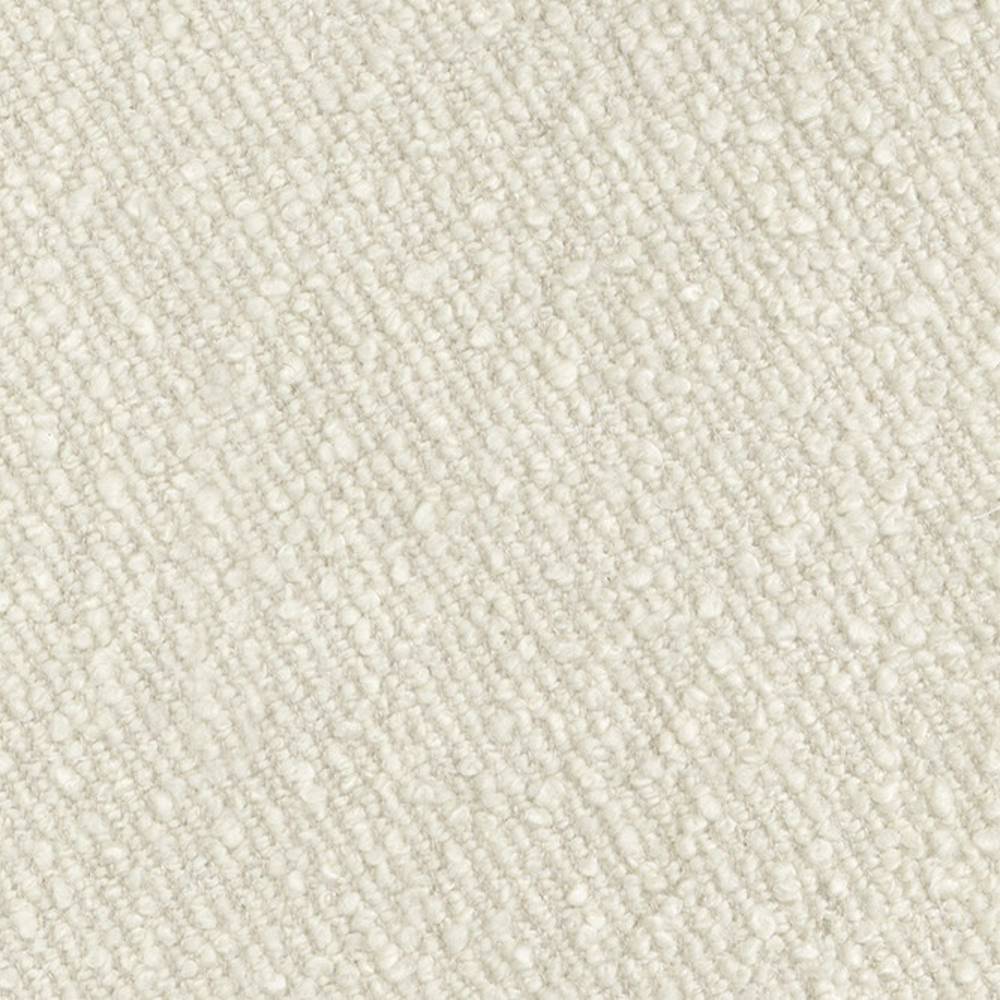 Close-up of cream boucle upholstery fabric showing a soft, looped woven texture in a wool-linen-viscose-acrylic-polyester blend, suitable for sofa upholstery.