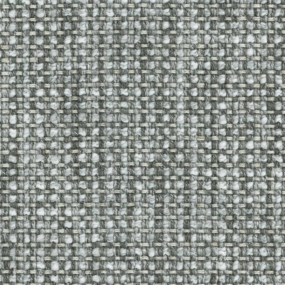 Close-up of cream neutral woven upholstery fabric showing a textured basket-weave of 18% wool, 5% linen, acrylic and polyester blend threads in light gray and cream tones, suitable for sofa upholstery.