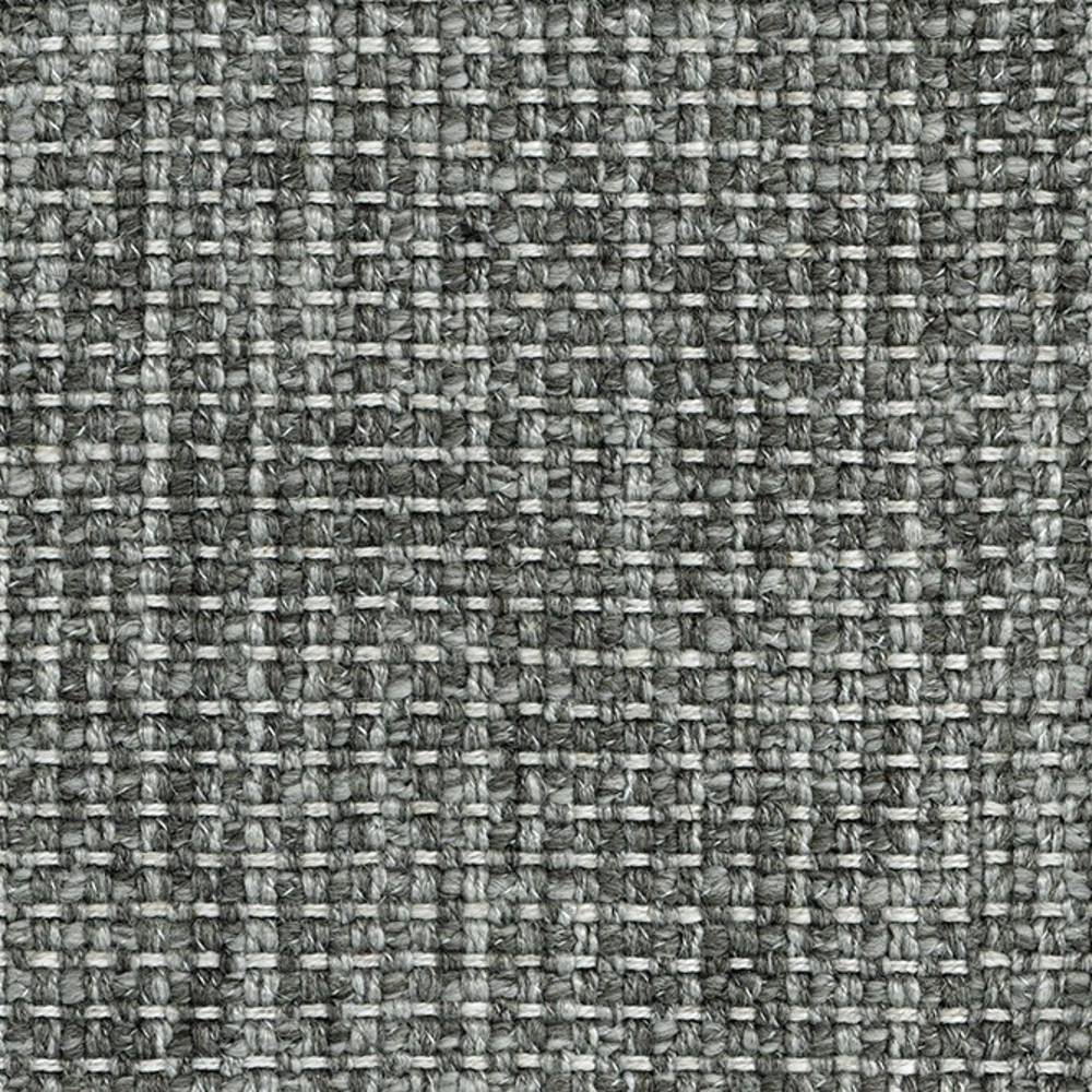 Close-up of a neutral cream-gray woven upholstery fabric with a textured basketweave showing wool, linen, acrylic and polyester yarns, ideal for sofa and indoor upholstery.