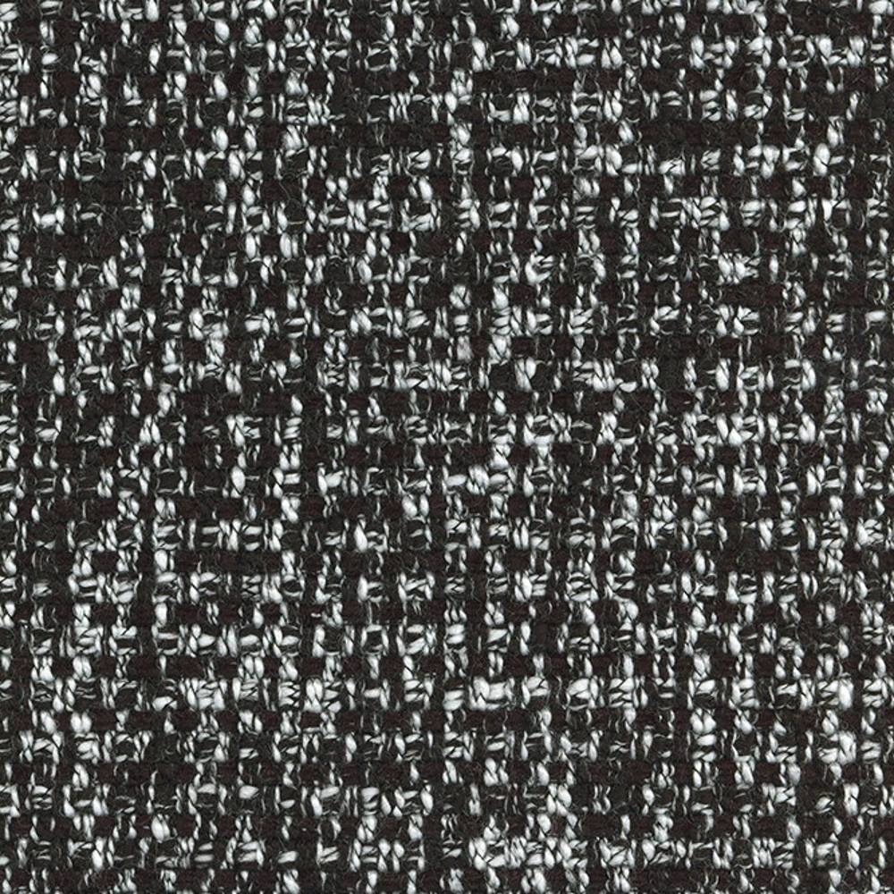 Close-up of wool-blend upholstery fabric (17% wool, 62% acrylic, 9% viscose, 12% polyester) in a charcoal-and-white textured tweed weave, shown for sofa upholstery.