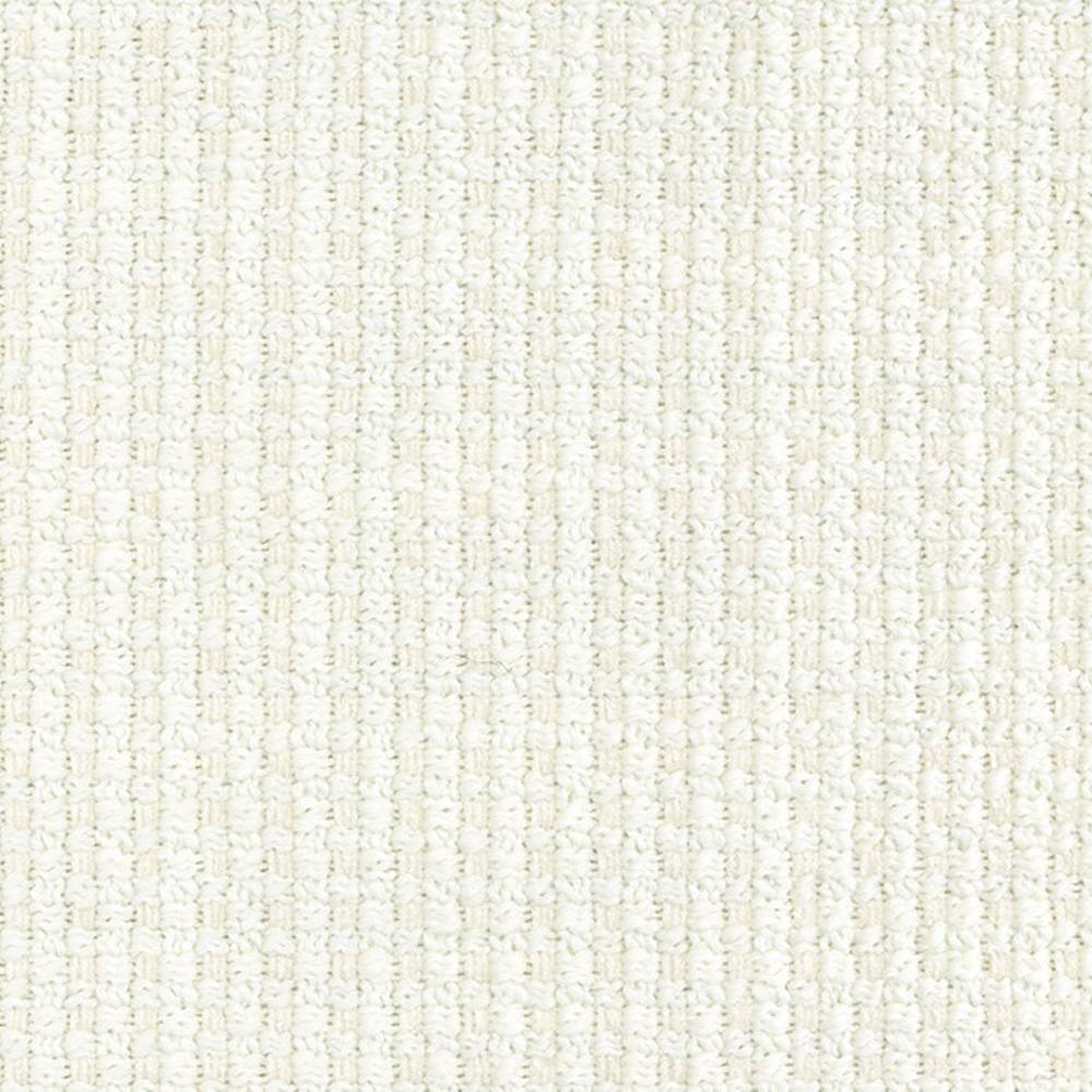Close-up of cream boucle upholstery fabric showing a small looped basket-weave texture; 17% wool, 62% acrylic, 9% viscose and 12% polyester blend designed for sofas.