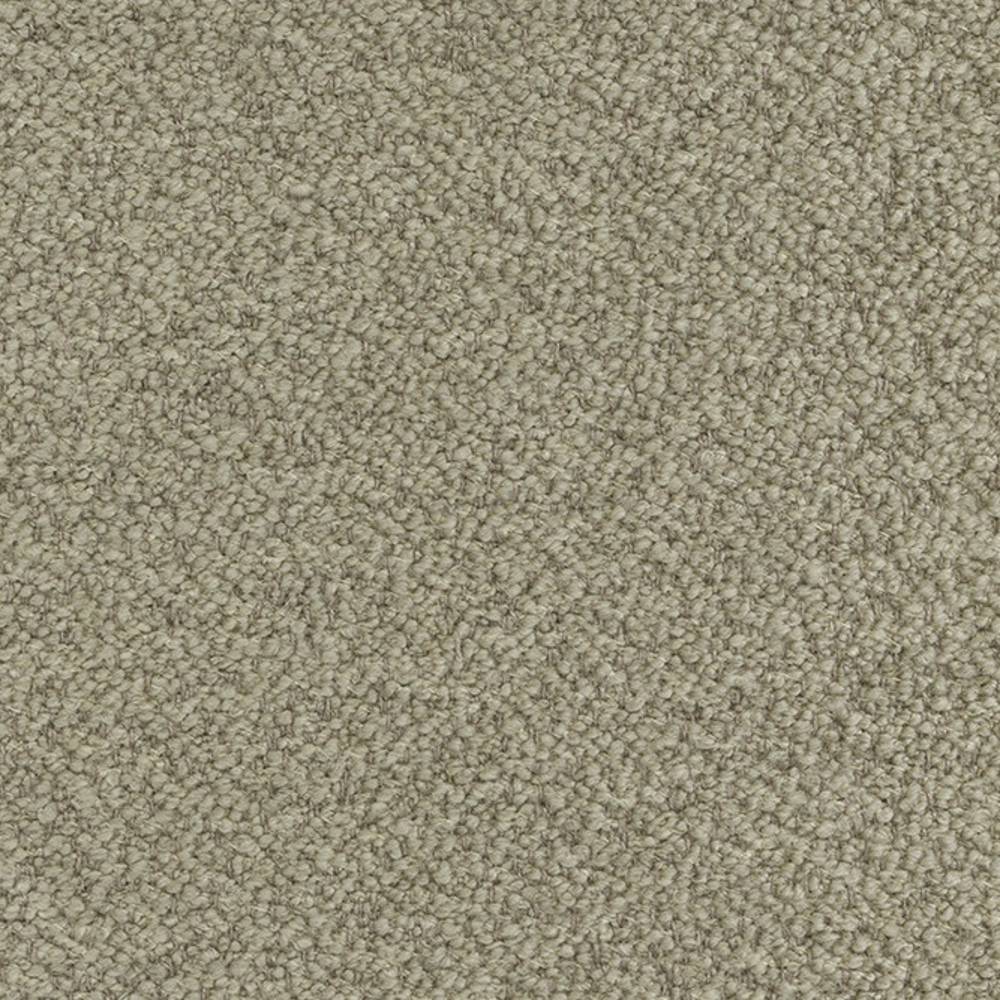 Close-up of cream boucle upholstery fabric showing dense looped texture; 10% wool, 12% linen, 19% viscose, 19% acrylic and 40% polyester blend for sofa use.