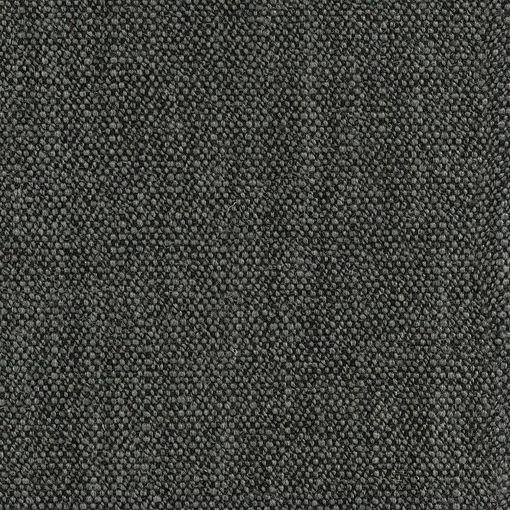 Close-up of charcoal-gray woven upholstery fabric showing a tight pebble texture; 14% wool, 3% linen, 52% acrylic and 31% polyester blend ideal for contemporary sofas.