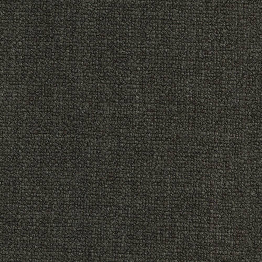 Close-up of dark charcoal woven upholstery fabric with tight looped texture, a durable 18% wool/57% acrylic/24% polyester blend ideal for contemporary sofas.