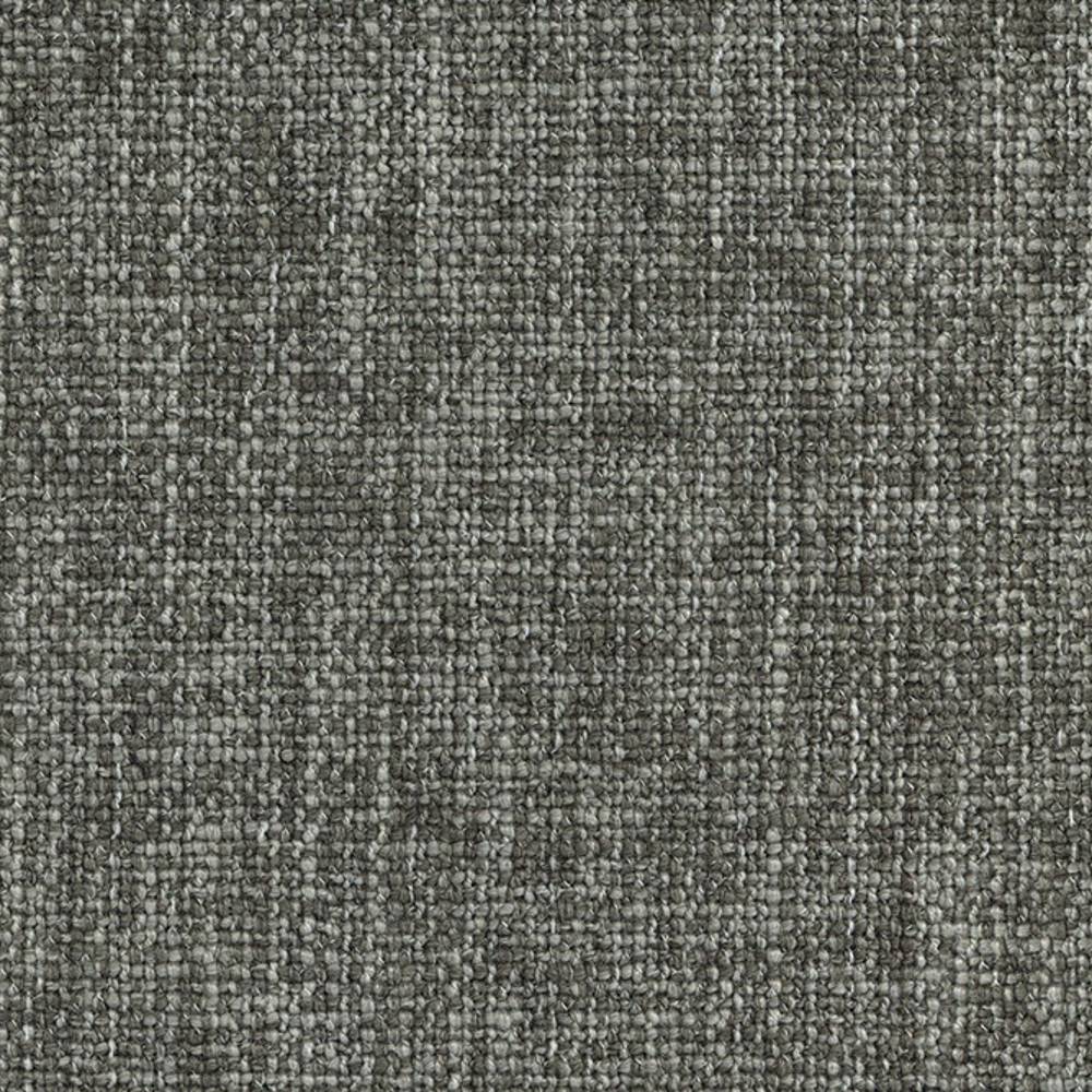 Close-up of neutral gray woven sofa upholstery fabric showing tight looped texture; 18% wool, 57% acrylic and 24% polyester composition for durable contemporary seating.