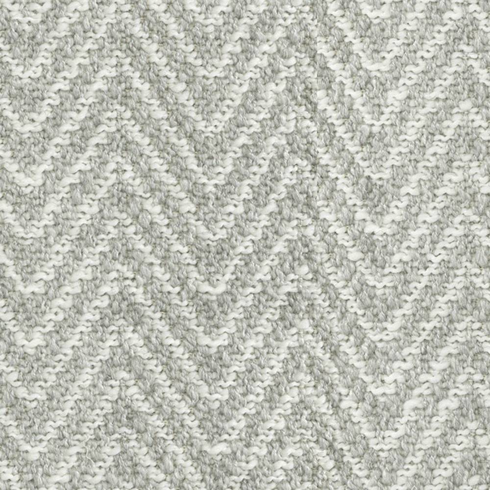Close-up of light gray and off-white textured upholstery fabric showing a chevron knit pattern; wool-blend (20% wool, 69% acrylic, 11% polyester) ideal for contemporary sofa upholstery.