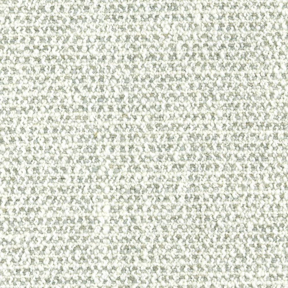 Close-up of cream bouclé sofa upholstery fabric showing a tight looped weave with subtle gray flecks; 19% wool, 5% linen, 63% acrylic, 13% polyester.