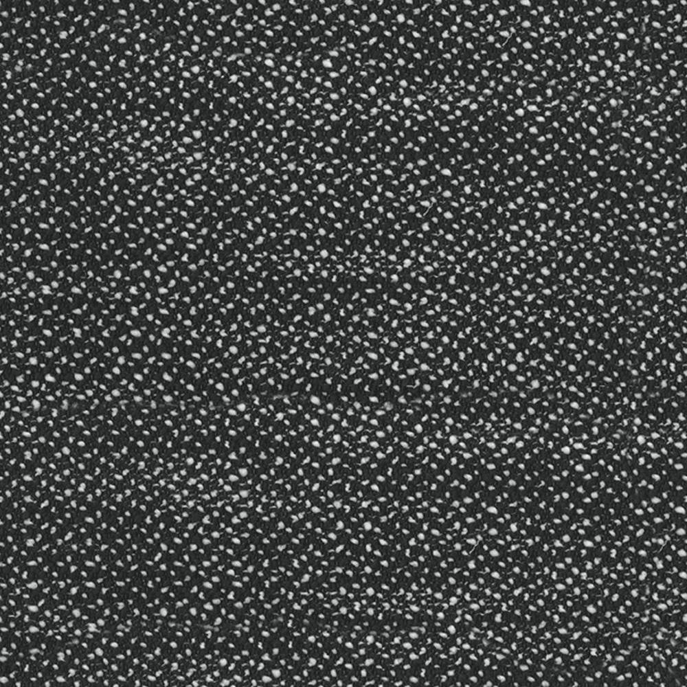 Close-up of dark neutral upholstery fabric with dense white speckled loops, woven from 30% wool, 50% acrylic and 20% polyester, designed for contemporary sofas.