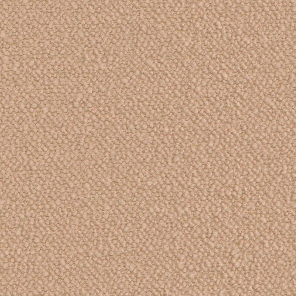Close-up of soft beige boucle upholstery fabric swatch showing tight looped texture; 30% wool, 50% acrylic and 20% polyester blend suitable for sofas.