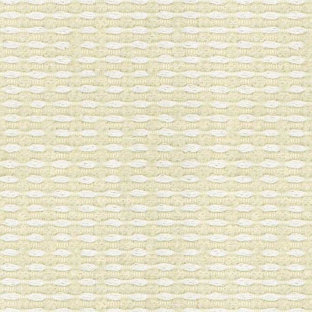 Close-up of cream-beige geometric woven upholstery fabric showing raised white oval stitch detail and textured weave, suitable for contemporary sofas; 12% wool, 25% acrylic, 63% triacetate blend.