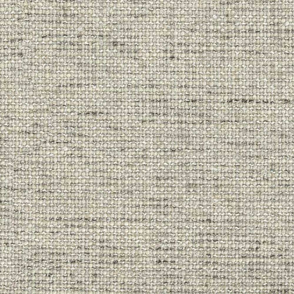 Close-up of a neutral beige woven upholstery fabric swatch in a 6% wool, 6% linen, 35% acrylic and 53% polyester blend, showing a textured basketweave with subtle gray flecks for contemporary sofas.