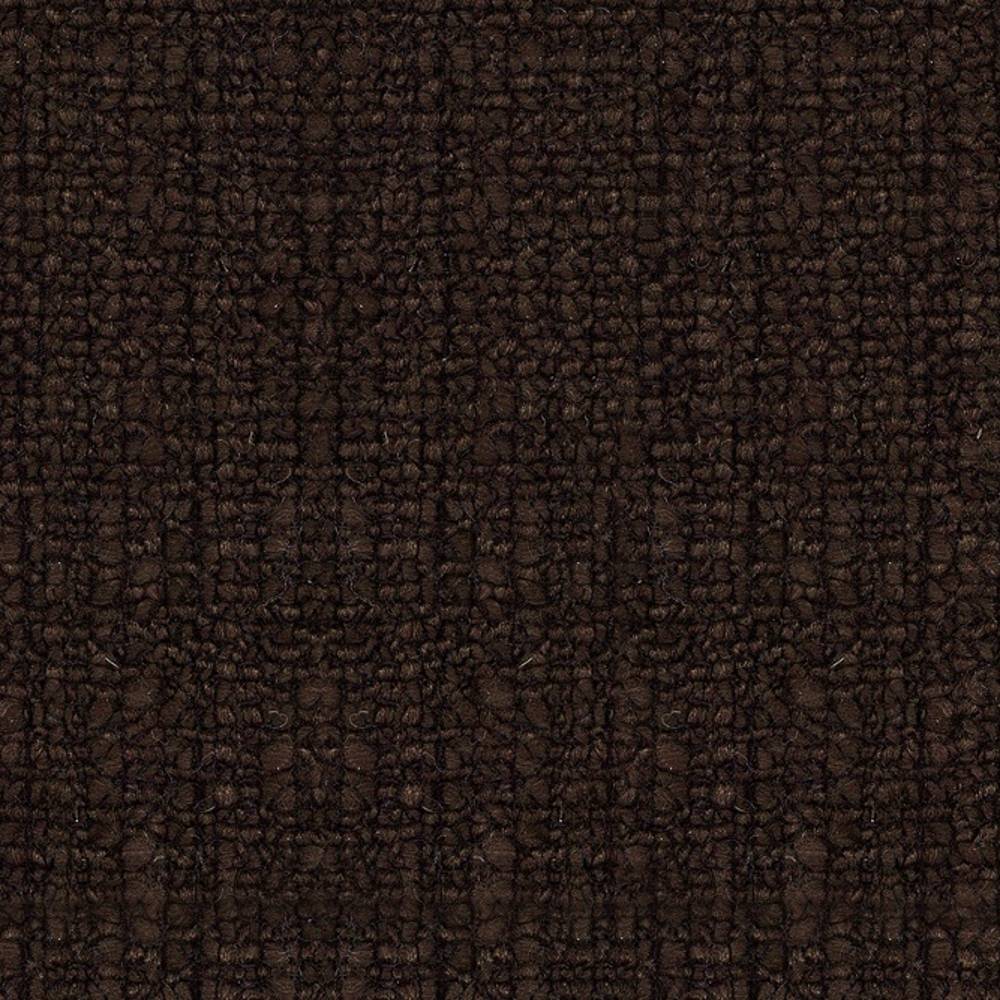 Close-up of deep brown wool-blend upholstery fabric (32% wool, 48% acrylic, 20% triacetate) showing dense, looped boucle texture, ideal for sofas and indoor neutral upholstery.
