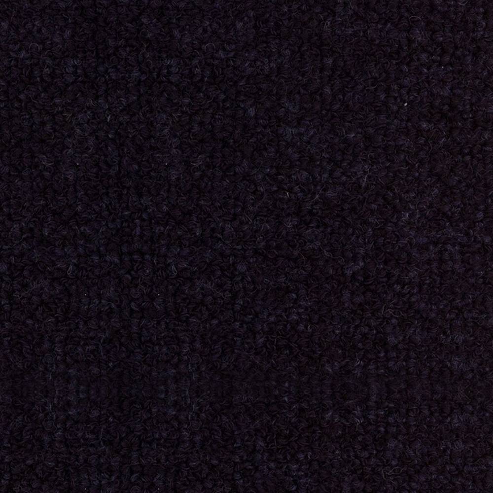 Close-up of deep charcoal boucle upholstery fabric with dense looped texture, a soft wool-rayon blend (15% wool, 54% rayon, 18% acrylic, 13% triacetate) ideal for indoor sofa upholstery.