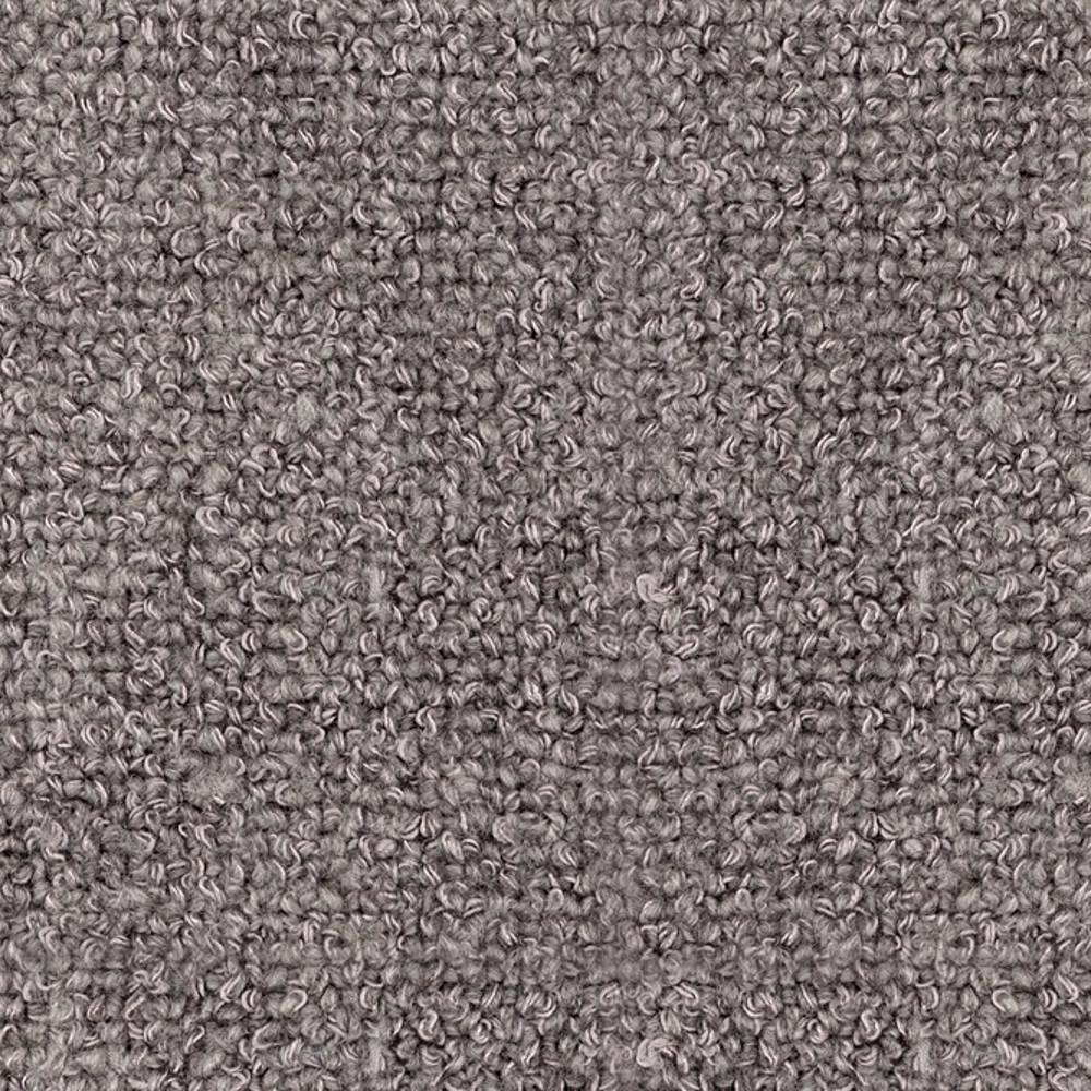 Close-up of a neutral cream boucle upholstery fabric swatch showing dense looped texture in a 15% wool, 54% rayon, 18% acrylic, 13% triacetate blend.
