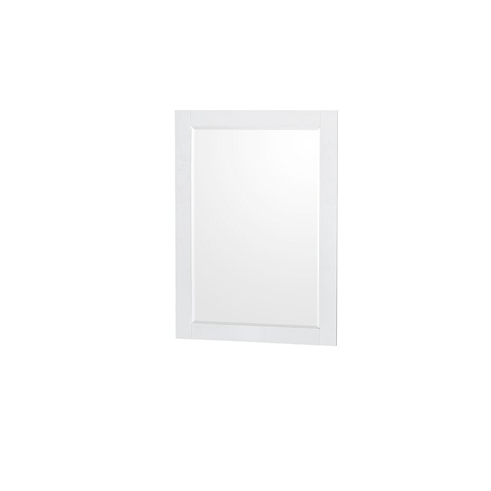 Rectangular white-framed bathroom mirror with a simple modern wood frame and clear glass, shown against a plain white background.