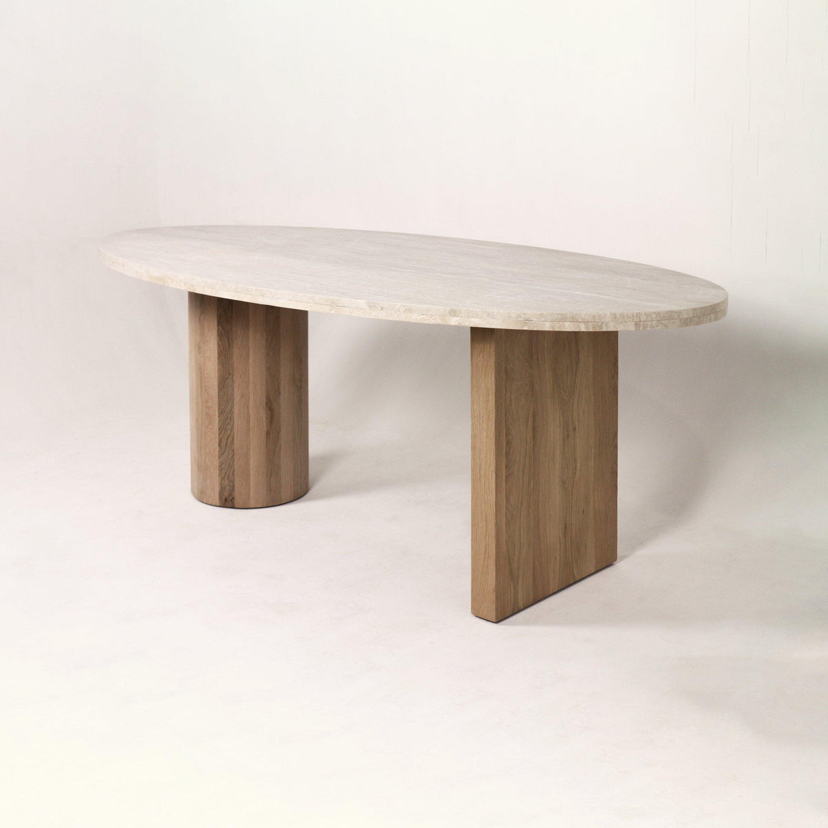 Focus Dining Table in Oak Natural Finish with Travertine - INTERIORTONIC