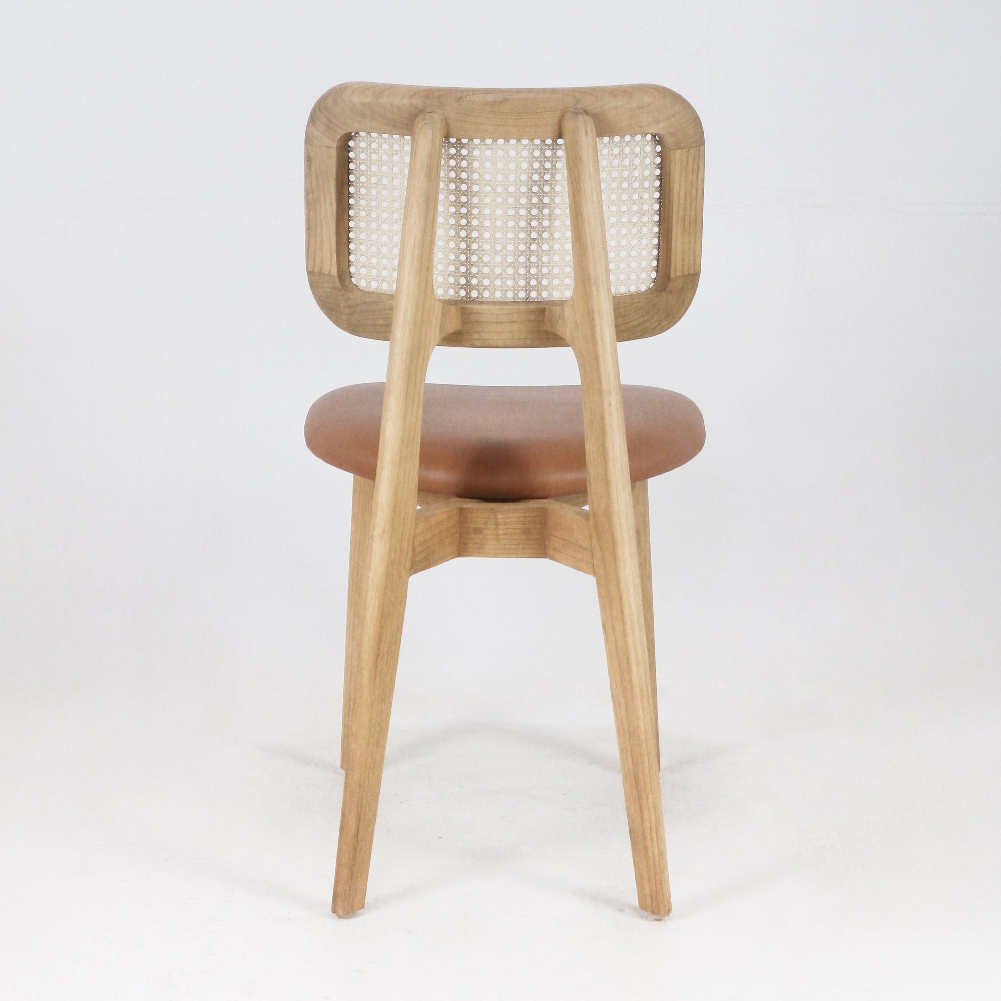 Abode Dining Chair with Rattan Backrest with Tan Leather Seat - INTERIORTONIC