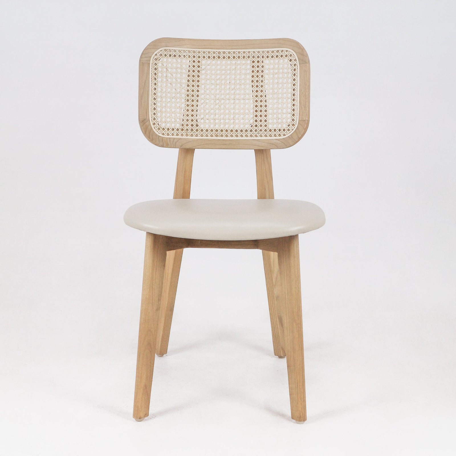 Abode Dining Chair with Rattan Backrest with Leather Seat - INTERIORTONIC