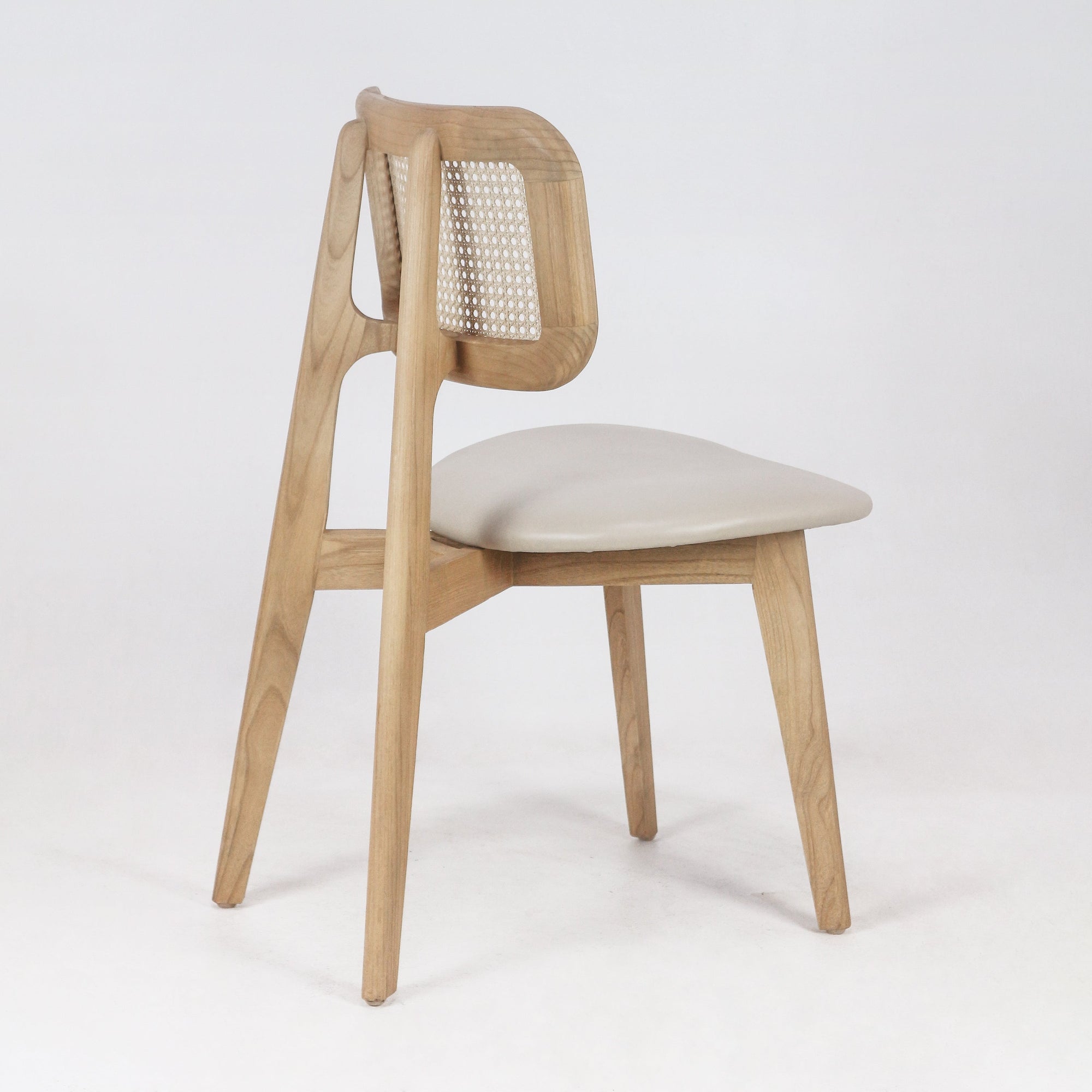 Abode Dining Chair with Rattan Backrest with Leather Seat
