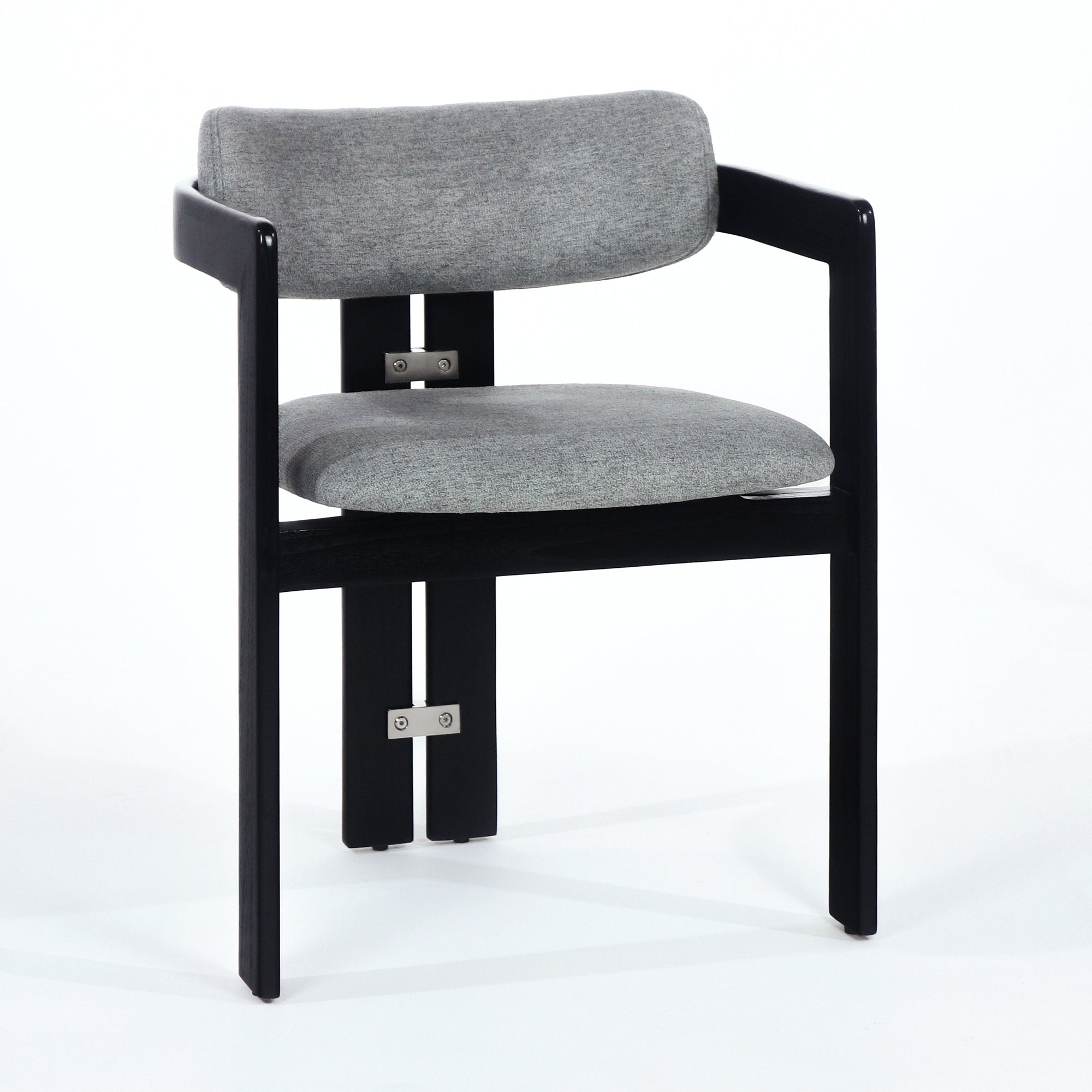Pamplona Black, Stainless & Grey Boucle Dining Chair - INTERIORTONIC
