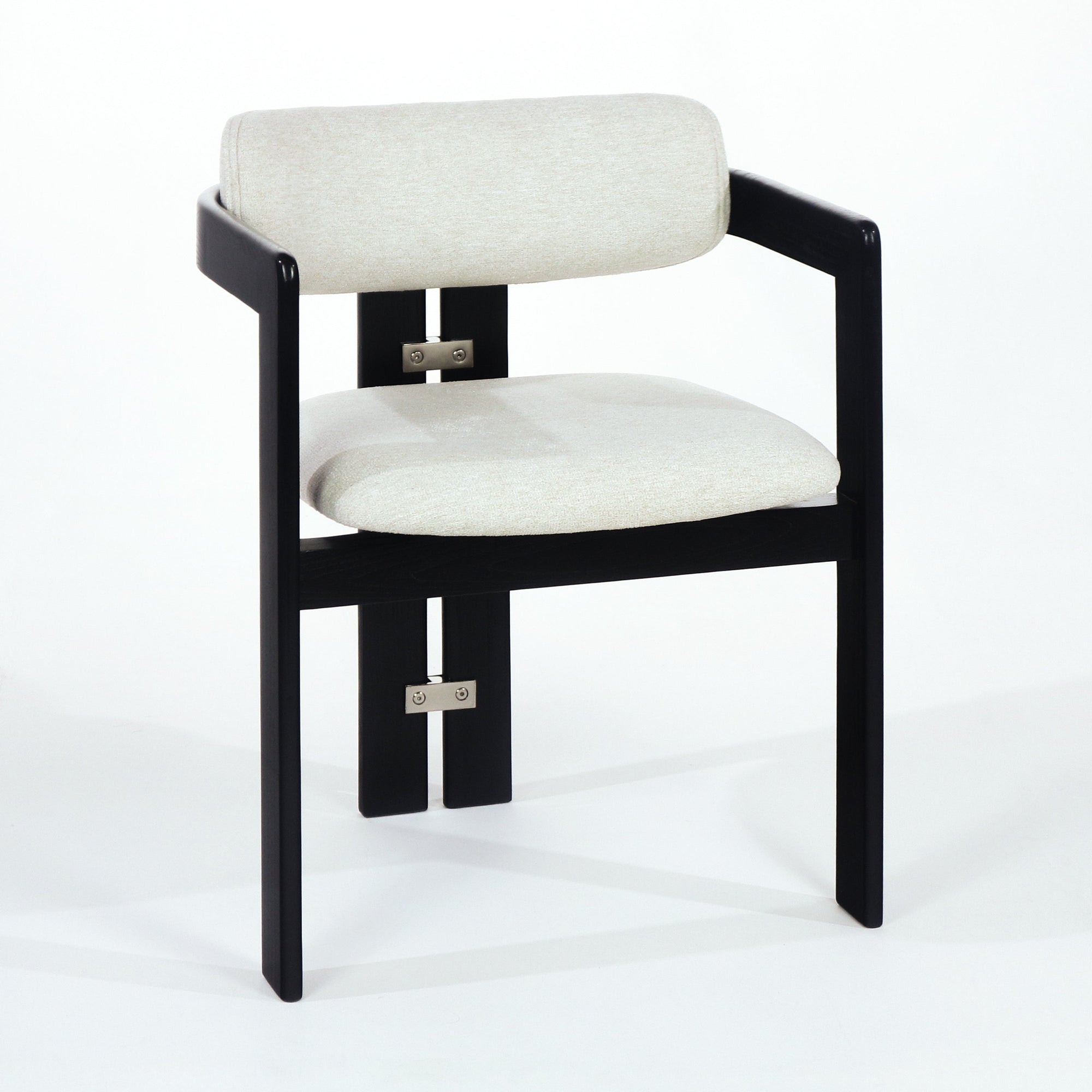 Black Pamplona Dining Chair with Beige Boucle and Stainless Steel Accents - INTERIORTONIC