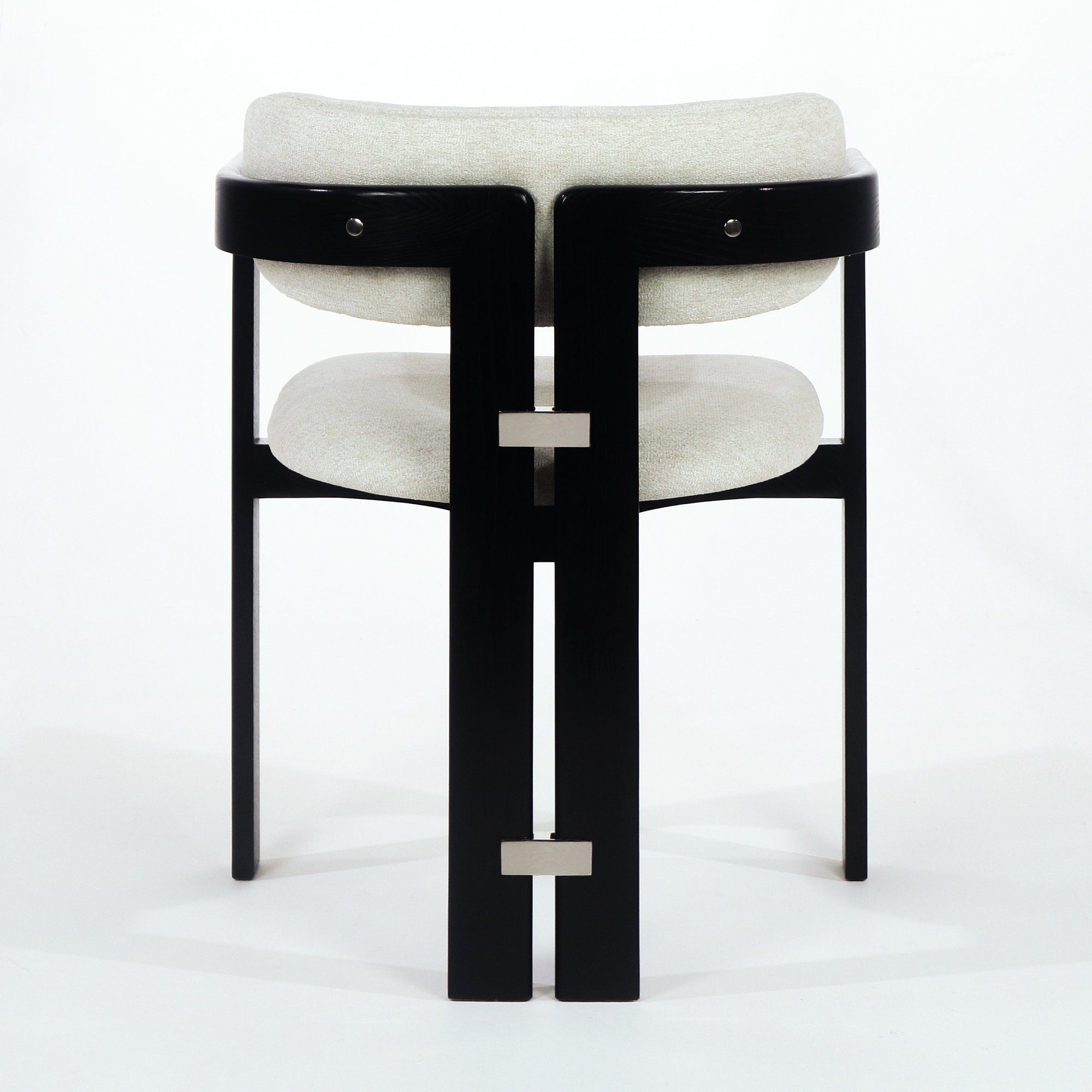 Black Pamplona Dining Chair with Beige Boucle and Stainless Steel Accents - INTERIORTONIC