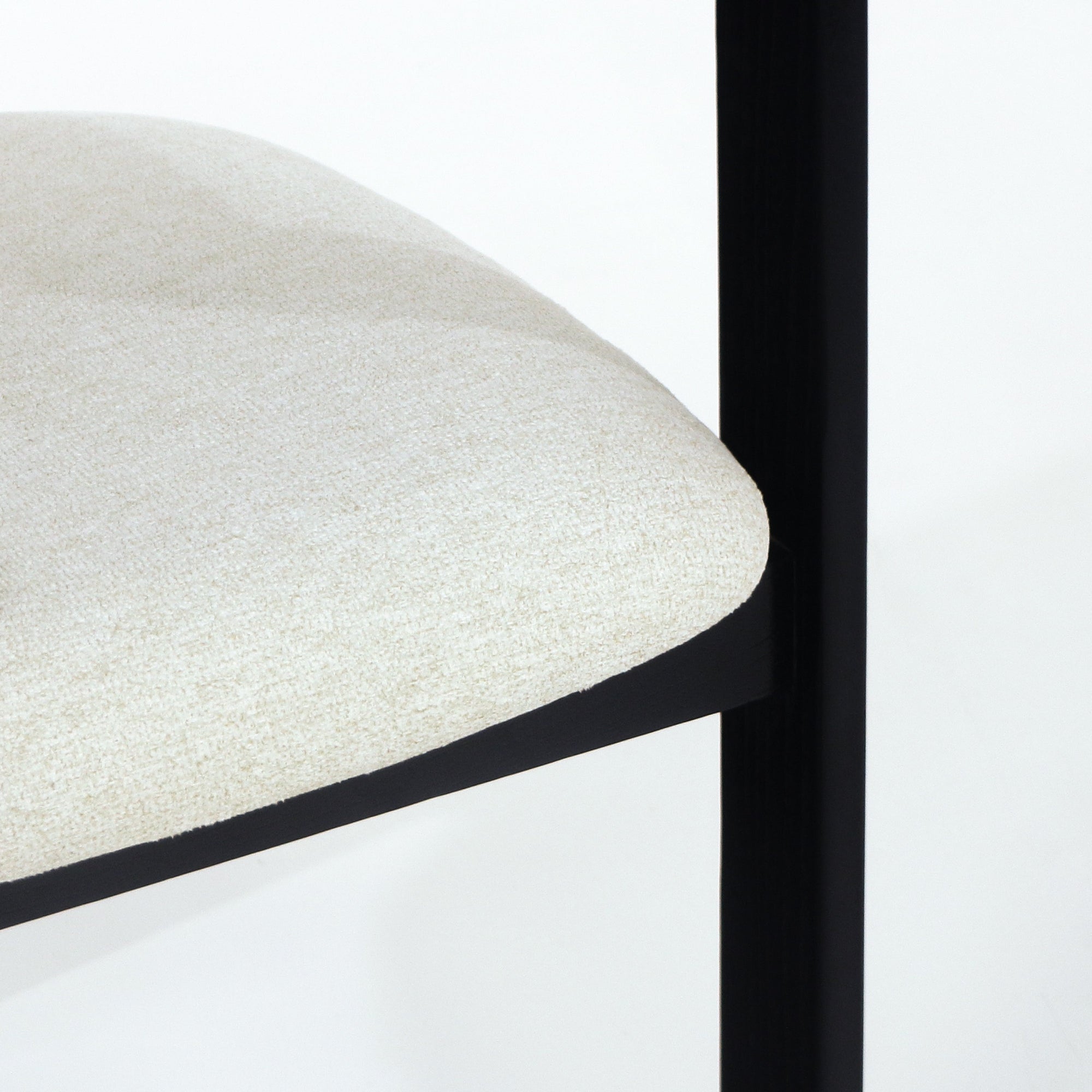 Black Pamplona Dining Chair with Beige Boucle and Stainless Steel Accents