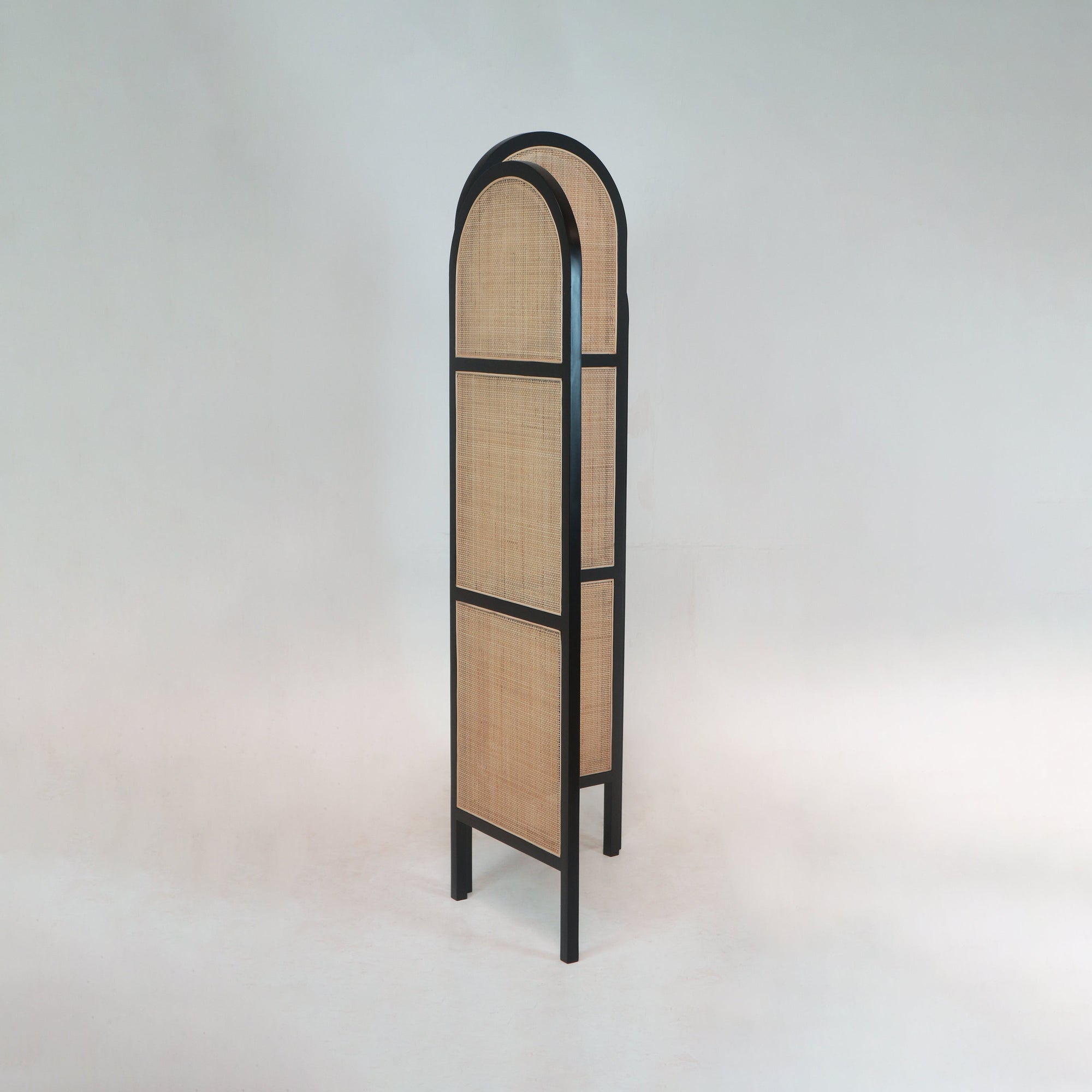 Solid Wood and Rattan Room Divider in Black Gloss - INTERIORTONIC