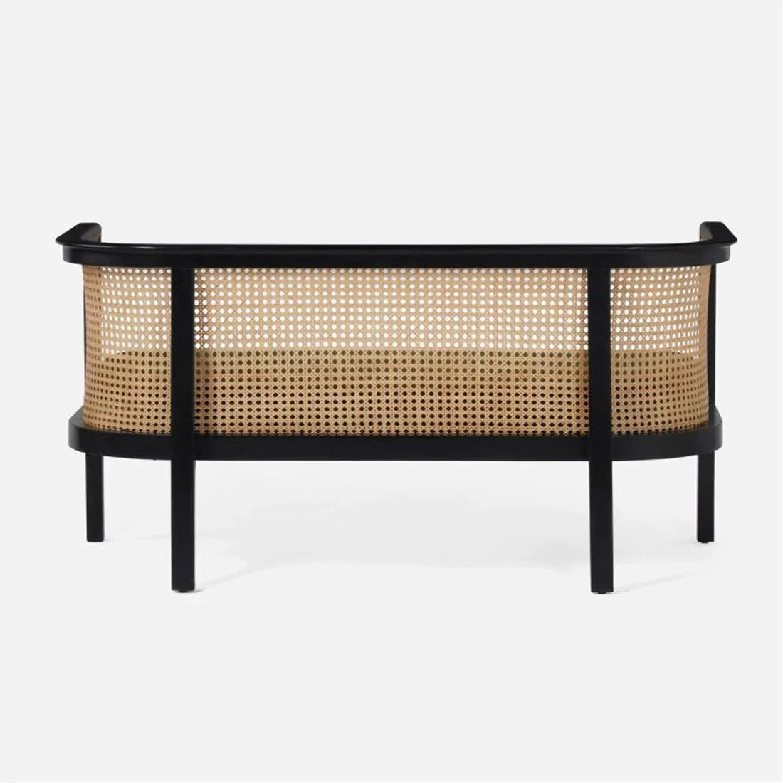 Entryway Rattan Sofa with Upholstered Seat - INTERIORTONIC