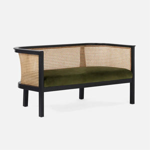 Entryway Rattan Sofa with Upholstered Seat