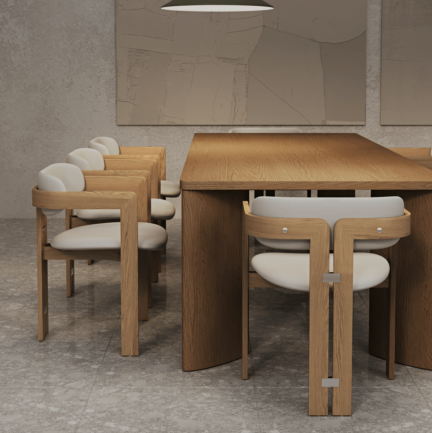 Pamplona Teak & Beige Leder Esszimmerstuhl COM - INTERIORTONIC