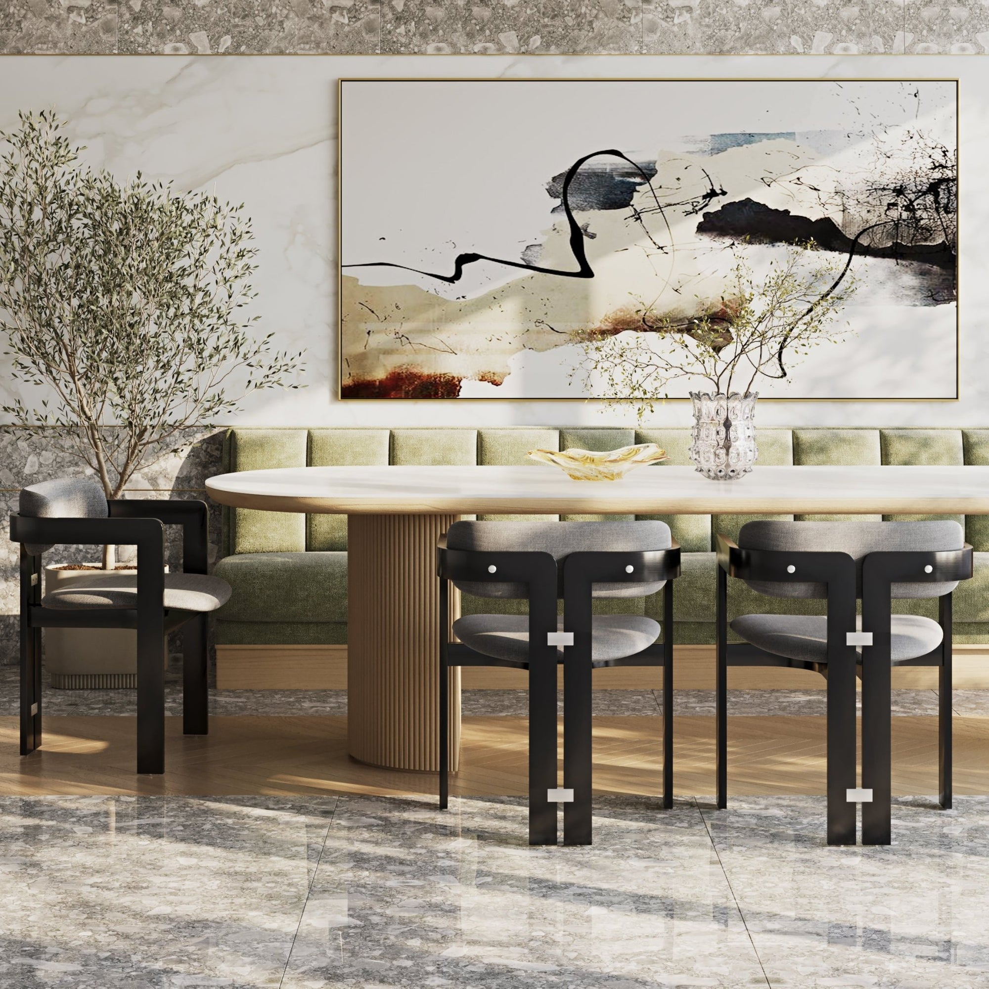 Silla de Comedor Pamplona Negro, Inoxidable y Boucle Gris - INTERIORTONIC