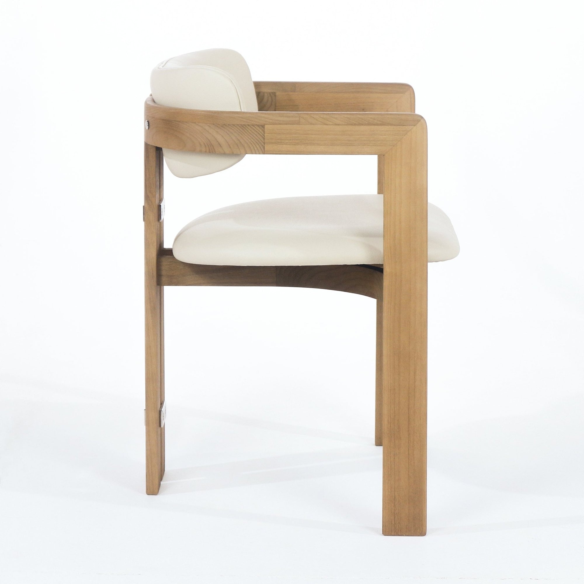 Chaise de salle à manger Pamplona en teck et cuir beige - INTERIORTONIC