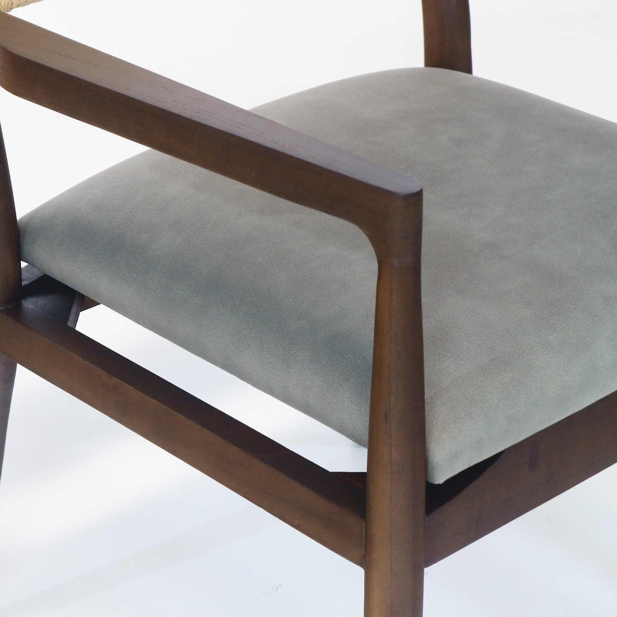 Chaise de salle à manger Samsara avec dossier en corde et assise en cuir bleu - INTERIORTONIC