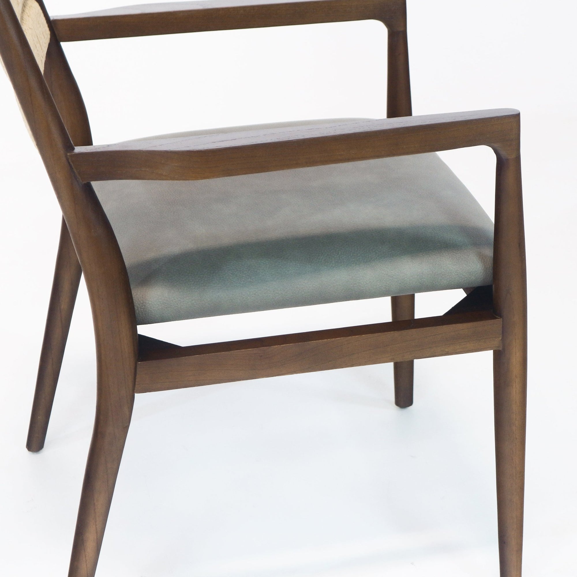 Chaise de salle à manger Samsara avec dossier en corde et assise en cuir bleu - INTERIORTONIC