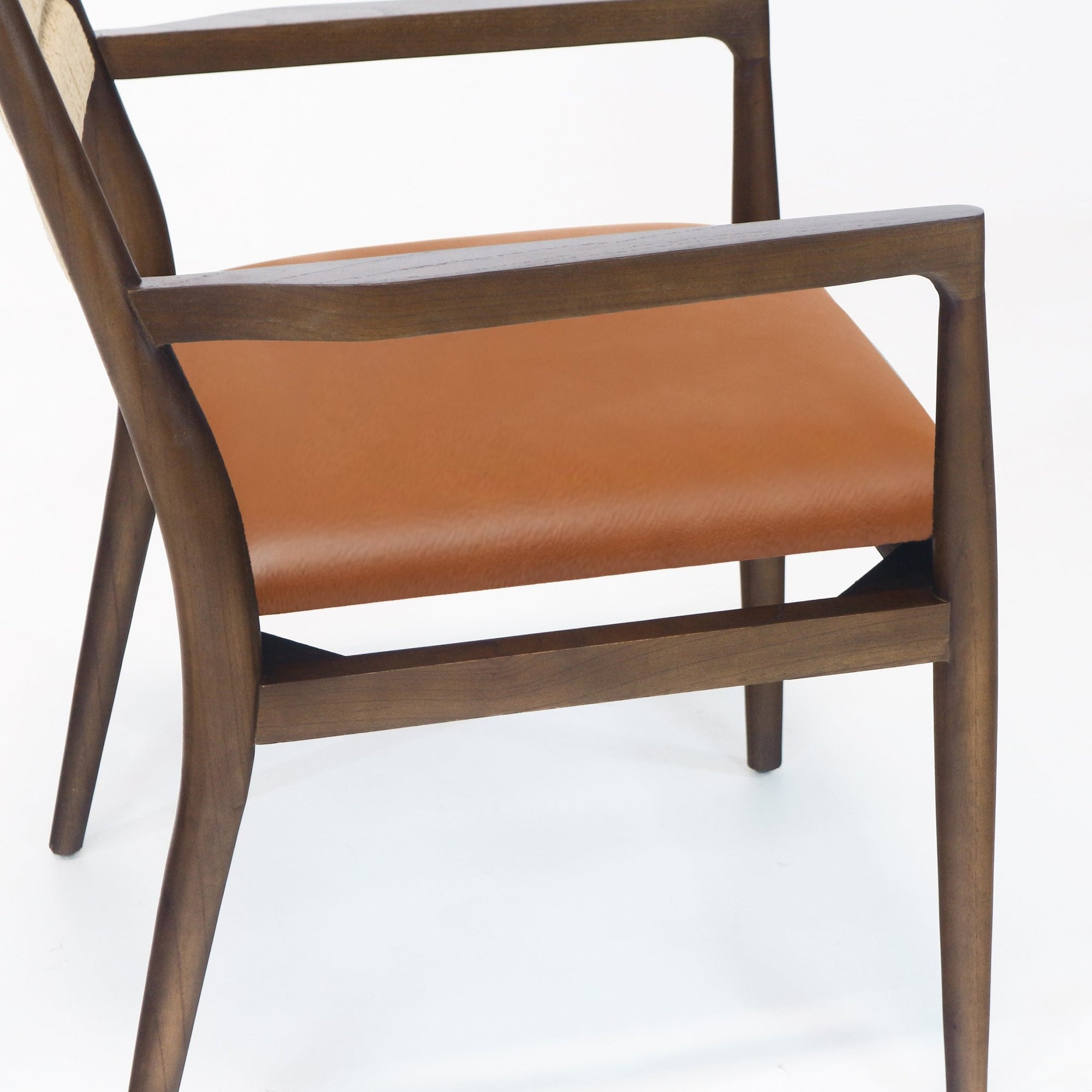 Chaise de salle à manger Samsara avec dossier en corde et assise en cuir Tan - INTERIORTONIC