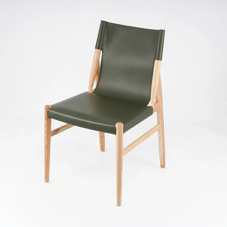 Chaise d'appoint sans bras en cuir et frêne - INTERIORTONIC