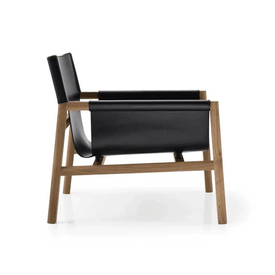 Chaise d'appoint en cuir et teck Toronto Teck - INTERIORTONIC